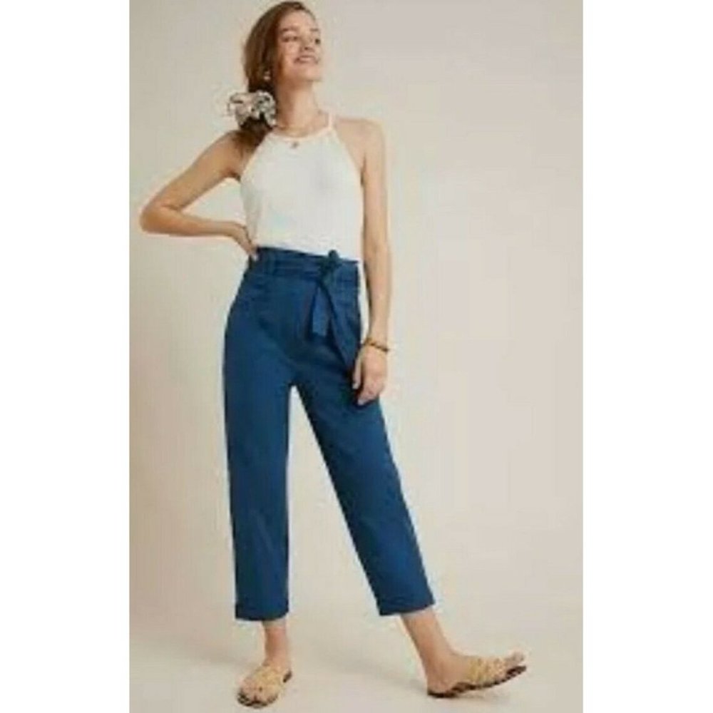 Anthropologie Embroidered-Utility Paperbag Trousers Dark Turquoise Women’s 2